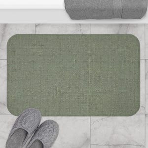 Sage Green Bath Mat, Textured Fabric Look Bathroom Rug, Minimalist Solid Color Bath Mat, Non-Slip Bathroom Rug