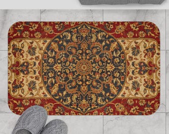 Persian Design Microfiber Bath Mat, Vintage Oriental Boho Microfiber Rug, Turkish Kilim Decor
