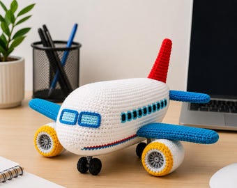 Virkat flygplansmönster PDF, Amigurumi flygplanshandledning, Virkat flygplansplysch, Virkmönster för pilotleksak, Flygplansamigurumi