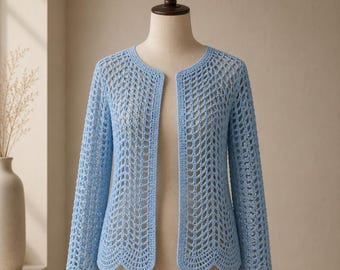 Crochet Lace Cardigan Pattern PDF, Mesh Summer Cardigan Tutorial, Lightweight Crochet Jacket, Open Front Cover Up Pattern Beach Cardian