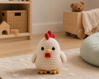 Kycklingvirkningsmönster PDF, Amigurumi Chicken Handledning, Farm Animal Crochet, Söt hönsplysch, nybörjarvänlig DIY