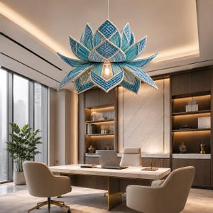 Blue Lotus Macrame Pendant Lamp Pattern PDF | Boho Hanging Light Shade Tutorial | Fiber Art Ceiling Lamp DIY Guide