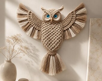 Macrame Owl Wall Hanging Pattern PDF, Crochet Owl Decor Tutorial, Boho Owl Tapestry, DIY Fiber Art Wall Decor