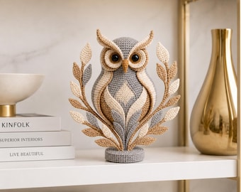 Owl Crochet Pattern PDF, Woodland Owl Wall Decor Crochet Pattern, Amigurumi Owl Tutorial, Crochet Leaf Art Pattern