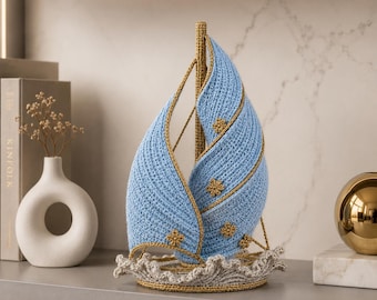 Patron de voilier au crochet PDF, motif déco nautique au crochet, tutoriel bateau Amigurumi, cadeau crochet côtier, bricolage thème mer