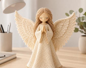 PDF motif ange au crochet, ange amigurumi au crochet, tutoriel de poupée ange prière, ailes d'ange au crochet, cadeau fait main