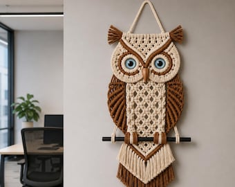Hibou en macramé, motif PDF de tenture murale, tutoriel de décoration de hibou bohème, hibou d'art en fibre bricolage, motif de tenture murale moderne