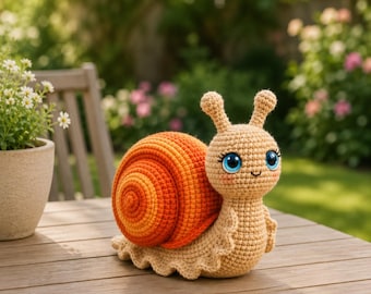 Virkat snigelmönster PDF, Amigurumi snigelvirkmönster, Söt snigelplyschhandledning, Kawaii virkad leksak, DIY-present