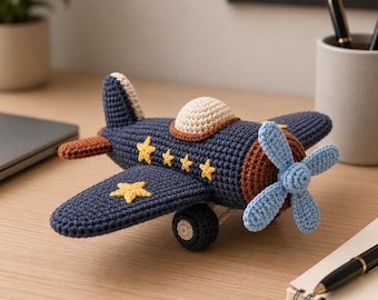 Crochet Airplane Pattern PDF, Amigurumi Plane Tutorial, Vintage Toy Aircraft Crochet Pattern, Pilot Plane Plush DIY