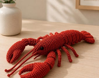 Patrón de langosta a crochet en PDF, tutorial de langosta amigurumi, patrón de animal marino a crochet, peluche de criatura marina, juguete de crochet para hacer tú mismo