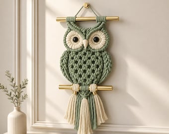 Macrame Owl Wall Hanging Pattern PDF, Crochet Owl Wall Decor Tutorial, Boho Owl Fiber Art, DIY Home Decor, Instant Download