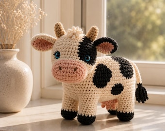 PDF motif vache au crochet, tutoriel vache amigurumi, motif au crochet animaux de la ferme, peluche vache réaliste, modèle jouet vache bricolage