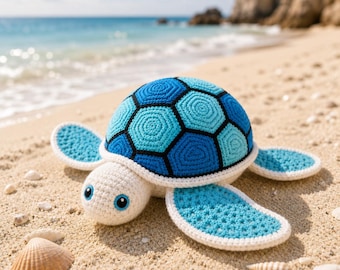 Virkmönster för havssköldpaddor i PDF-format, Amigurumi-sköldpaddsmönster, handledning för plyschsköldpaddor, virkad dekoration för havsdjur