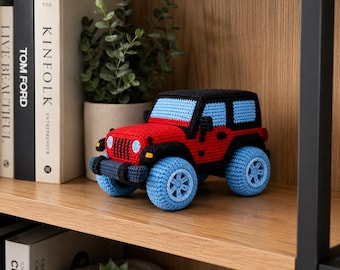 Schema PDF per veicolo fuoristrada all'uncinetto, schema per Jeep giocattolo amigurumi, tutorial per auto 4x4 all'uncinetto, schema per veicolo di peluche fai da te