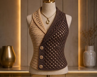 Patron de gilet croisé au crochet PDF, Tutoriel de gilet au crochet bicolore, Patron de gilet boutonné sur le devant, PDF de vêtements au crochet pour femmes