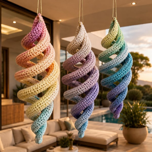 DNA Spiral Crochet Wind Spinner Pattern PDF, Hanging Crochet Decor Tutorial, Helix Wind Spinner Crochet Pattern, Outdoor Ornament