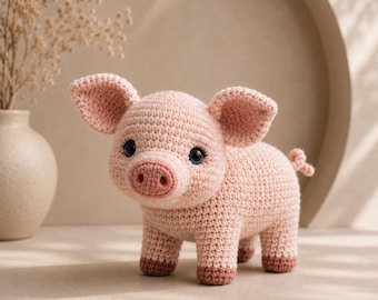Modello PDF realistico di maialino all'uncinetto, tutorial per amigurumi di maialino, modello di animale da fattoria all'uncinetto, peluche di maiale fai da te, download immediato
