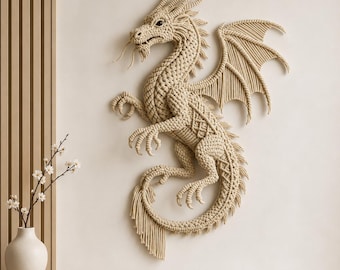 Dragon Macrame Wall Hanging Pattern PDF, Fantasy Dragon Fiber Art Tutorial, Large Macrame Dragon Wall Decor, DIY Macrame Pattern, Macrame