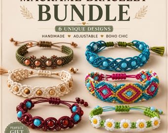 Lot de motifs de bracelets en macramé au format PDF, tutoriel de bracelets de perles, modèles de bracelets de l'amitié, guide de fabrication de bijoux DIY, lot de macramés PDF