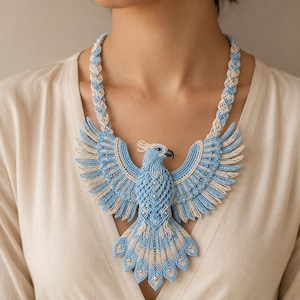 Makramee Adler Halskette Muster, PDF Anleitung, gehäkelte Vogel Anhänger, Boho Statement Schmuck, Fiber Art Halskette DIY