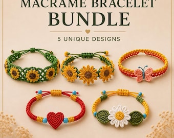 Lot de motifs de bracelets en macramé PDF, tutoriel de bracelets fleurs, modèles de bijoux noués DIY, macramé pour débutant