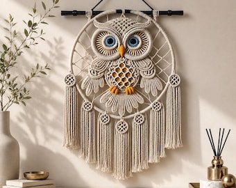 Macrame Owl Wall Hanging Pattern PDF, Boho Owl Dreamcatcher Tutorial, DIY Fiber Art Decor, Modern Macrame Wall Decor