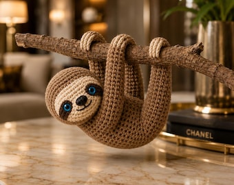 Modèle PDF au crochet paresseux, branche suspendue paresseux Amigurumi, modèle au crochet paresseux paresseux, tutoriel peluche animaux des bois
