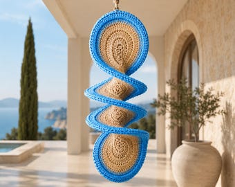 Schema per girandola a vento all'uncinetto in formato PDF, tutorial per decorazione a spirale da appendere all'uncinetto, ornamento boho per esterni, schema per girandola a vento da scaricare