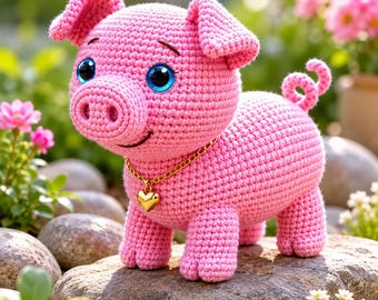 Schema PDF per realizzare un maialino rosa all'uncinetto, schema per un simpatico maialino amigurumi, tutorial per un animale da fattoria all'uncinetto, schema PDF per un maialino di peluche kawaii