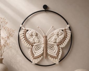 Macrame Butterfly Wall Hanging Pattern PDF, Boho Butterfly Hoop Decor Tutorial, Fiber Art Wall Decor, DIY Macrame Pattern