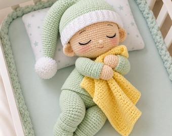 Sleeping Baby Doll Crochet Pattern PDF, Amigurumi Baby Plush Tutorial, Pajama Doll Crochet Pattern, Nursery Toy Gift Pattern
