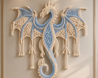 Sky Dragon Wall Hanging Crochet Pattern PDF, Fantasy Dragon Crochet Wall Art, Dragon Tapestry, Boho Dragon Decor, Mythical Dragon Hanging