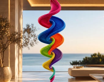 Rainbow Spiral Crochet Wind Spinner Pattern PDF, Hanging Crochet Decor, Colorful Outdoor Spinner, Crochet Mobile Pattern, Garden Ornament