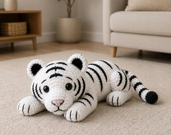 White Tiger Crochet Pattern PDF, Amigurumi Tiger Tutorial, Crochet Tiger Plush Pattern, Cute Jungle Animal Toy DIY