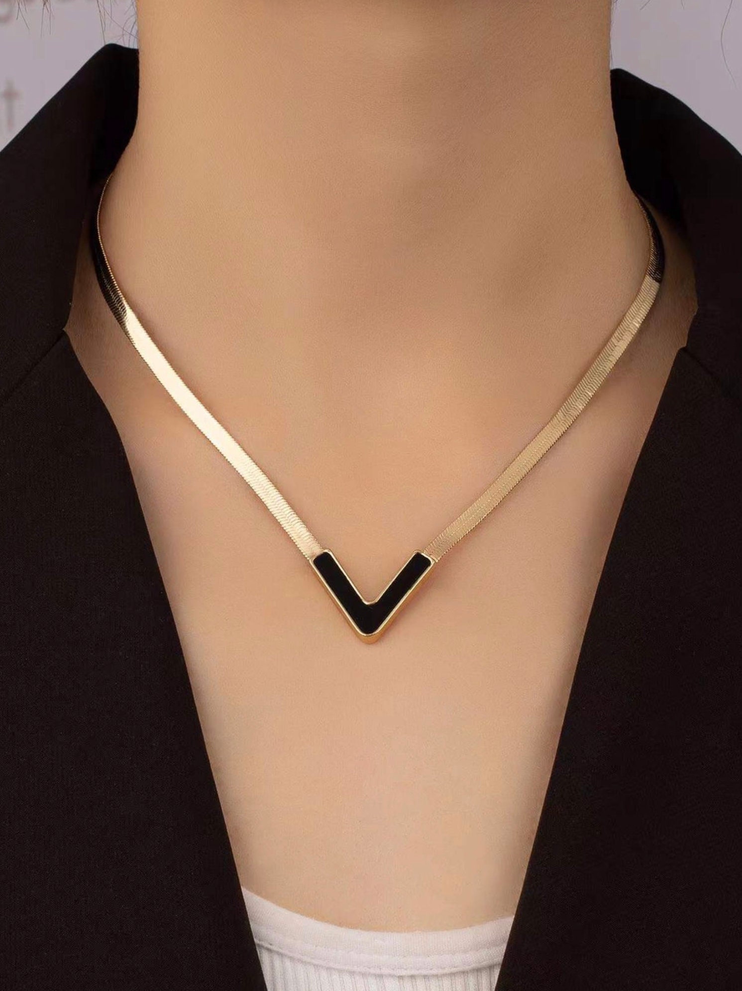 Snake Chain Black Charm Necklace