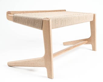 Cantilever Bench, Woven Danish Cord, Mid-Century, Walnut, Hardwood