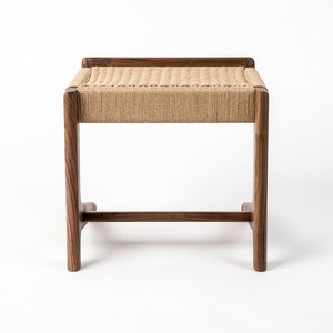 Cantilever Stool, Walnut, Woven Danish Cord, Mid-Century, Hardwood, Rian Collection image 2