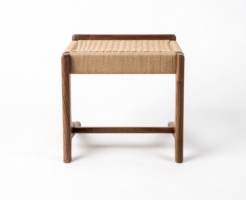 Cantilever Stool, Walnut, Woven Danish Cord, Mid-Century, Hardwood, Rian Collection image 2