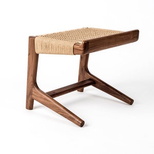 Cantilever Stool, Walnut, Woven Danish Cord, Mid-Century, Hardwood, Rian Collection image 6