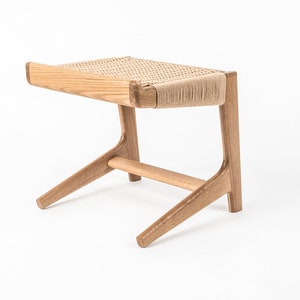 Cantilever Stool, White Oak, Woven Danish Cord, Mid-Century, Hardwood, Rian Collection image 4