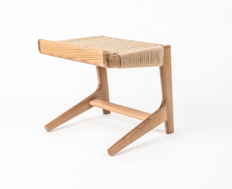 Cantilever Stool, White Oak, Woven Danish Cord, Mid-Century, Hardwood, Rian Collection image 4