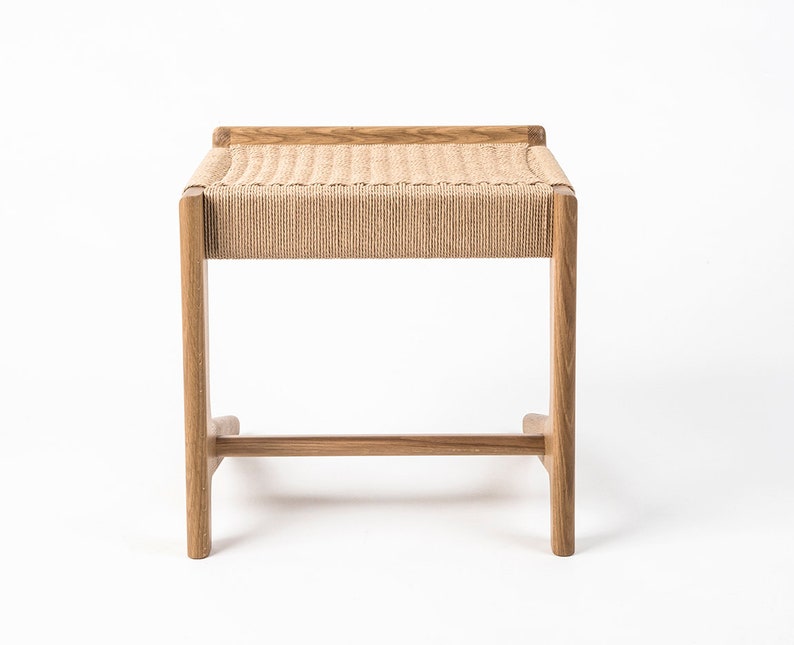 Cantilever Stool, White Oak, Woven Danish Cord, Mid-Century, Hardwood, Rian Collection image 2