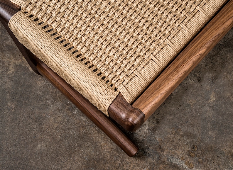 Long, Cantilever Bench, Bedroom, Entry Way, Woven Danish Cord, Mid-Century, Walnut, Hardwood image 2