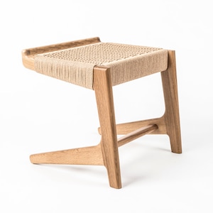 Cantilever Stool, White Oak, Woven Danish Cord, Mid-Century, Hardwood, Rian Collection image 1