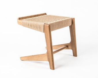 Cantilever Stool, White Oak, Woven Danish Cord, Mid-Century, Hardwood, Rian Collection