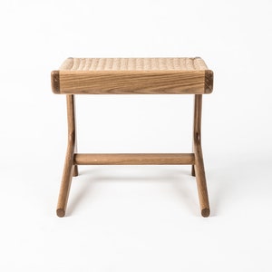 Cantilever Stool, White Oak, Woven Danish Cord, Mid-Century, Hardwood, Rian Collection image 5