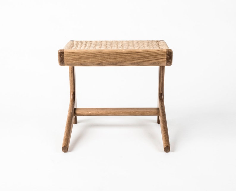 Cantilever Stool, White Oak, Woven Danish Cord, Mid-Century, Hardwood, Rian Collection image 5