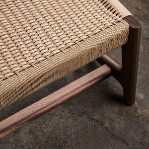 Long, Cantilever Bench, Bedroom, Entry Way, Woven Danish Cord, Mid-Century, Walnut, Hardwood image 4