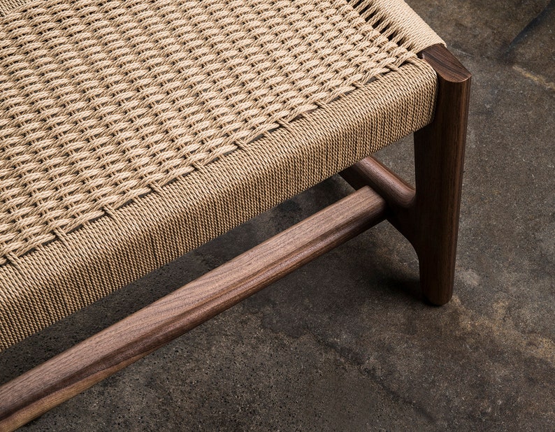 Long, Cantilever Bench, Bedroom, Entry Way, Woven Danish Cord, Mid-Century, Walnut, Hardwood image 4