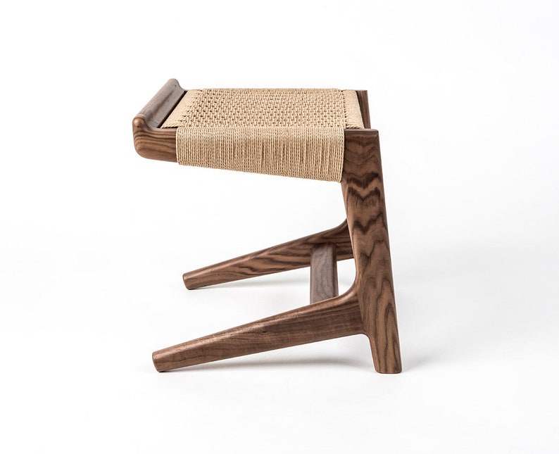 Cantilever Stool, Walnut, Woven Danish Cord, Mid-Century, Hardwood, Rian Collection image 3